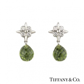 Tiffany & Co. Diamond and Peridot Drop Earrings in Platinum